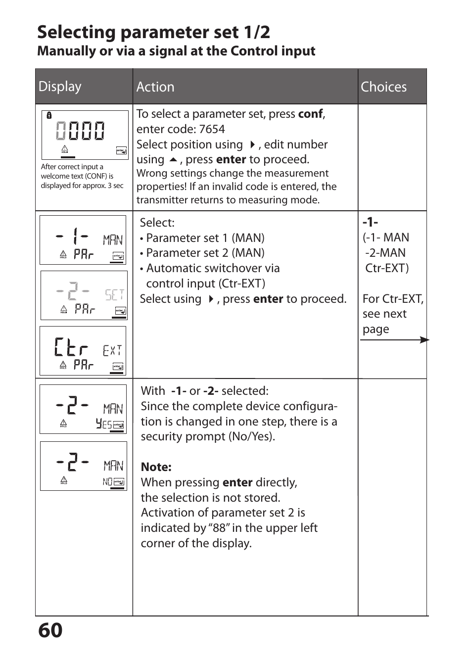 Selecting parameter set 1/2 | Hach-Lange SI794 P User Manual User Manual | Page 60 / 128