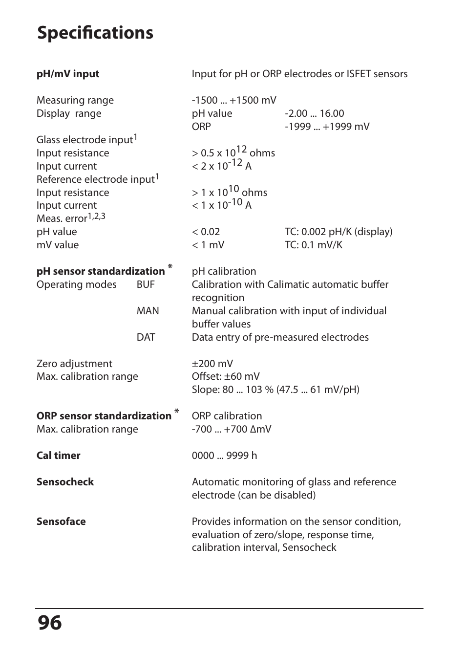 Specifications | Hach-Lange SI794 P User Manual User Manual | Page 96 / 128