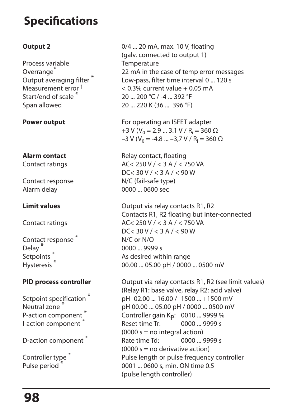 Specifications | Hach-Lange SI794 P User Manual User Manual | Page 98 / 128