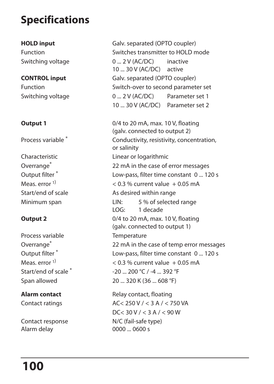 Specifications | Hach-Lange SI794 C User Manual User Manual | Page 100 / 124