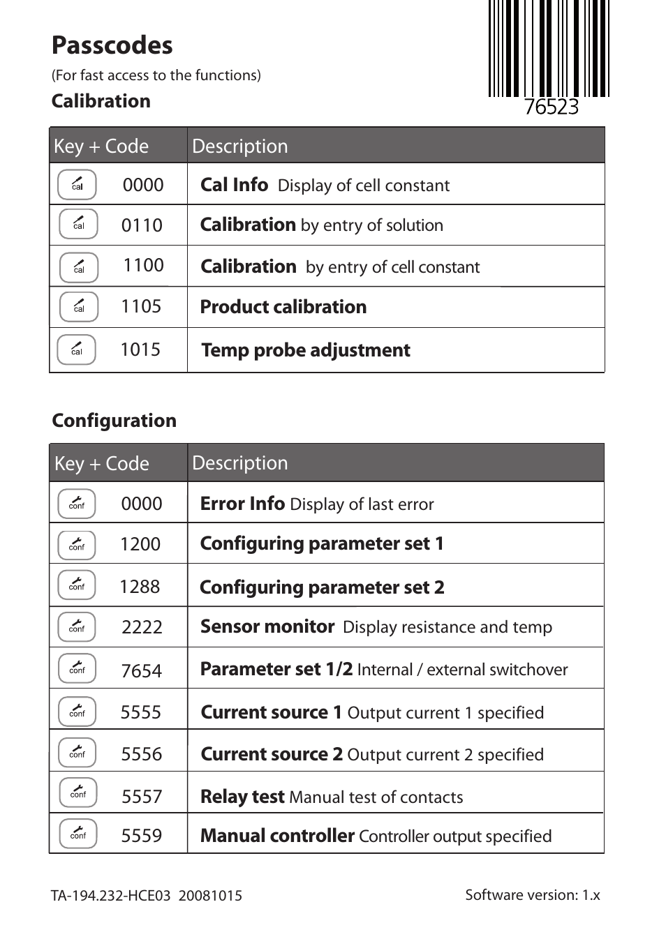 Passcodes | Hach-Lange SI794 C User Manual User Manual | Page 124 / 124