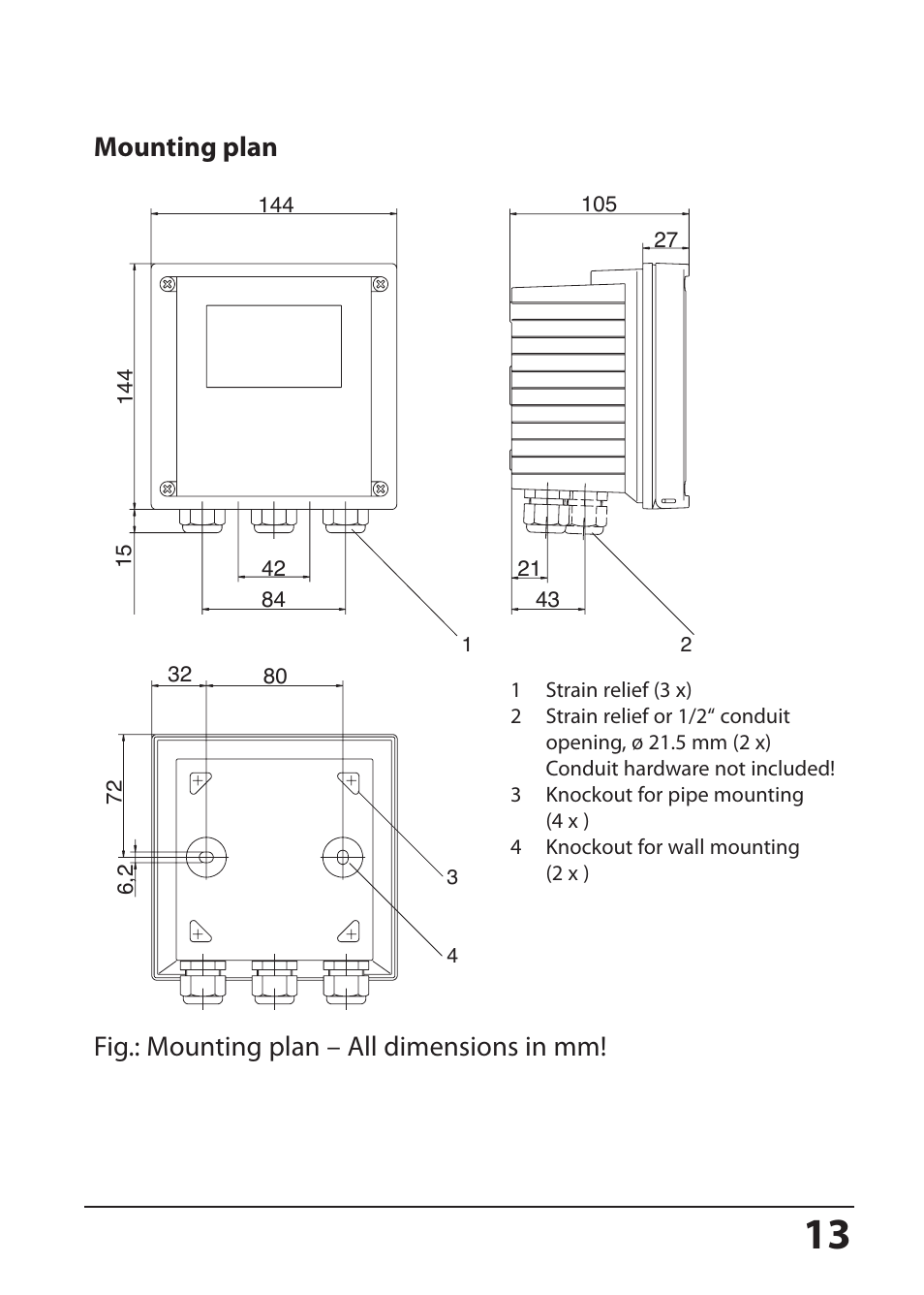 Mounting plan, Fig.: mounting plan – all dimensions in mm | Hach-Lange SI794 C User Manual User Manual | Page 13 / 124