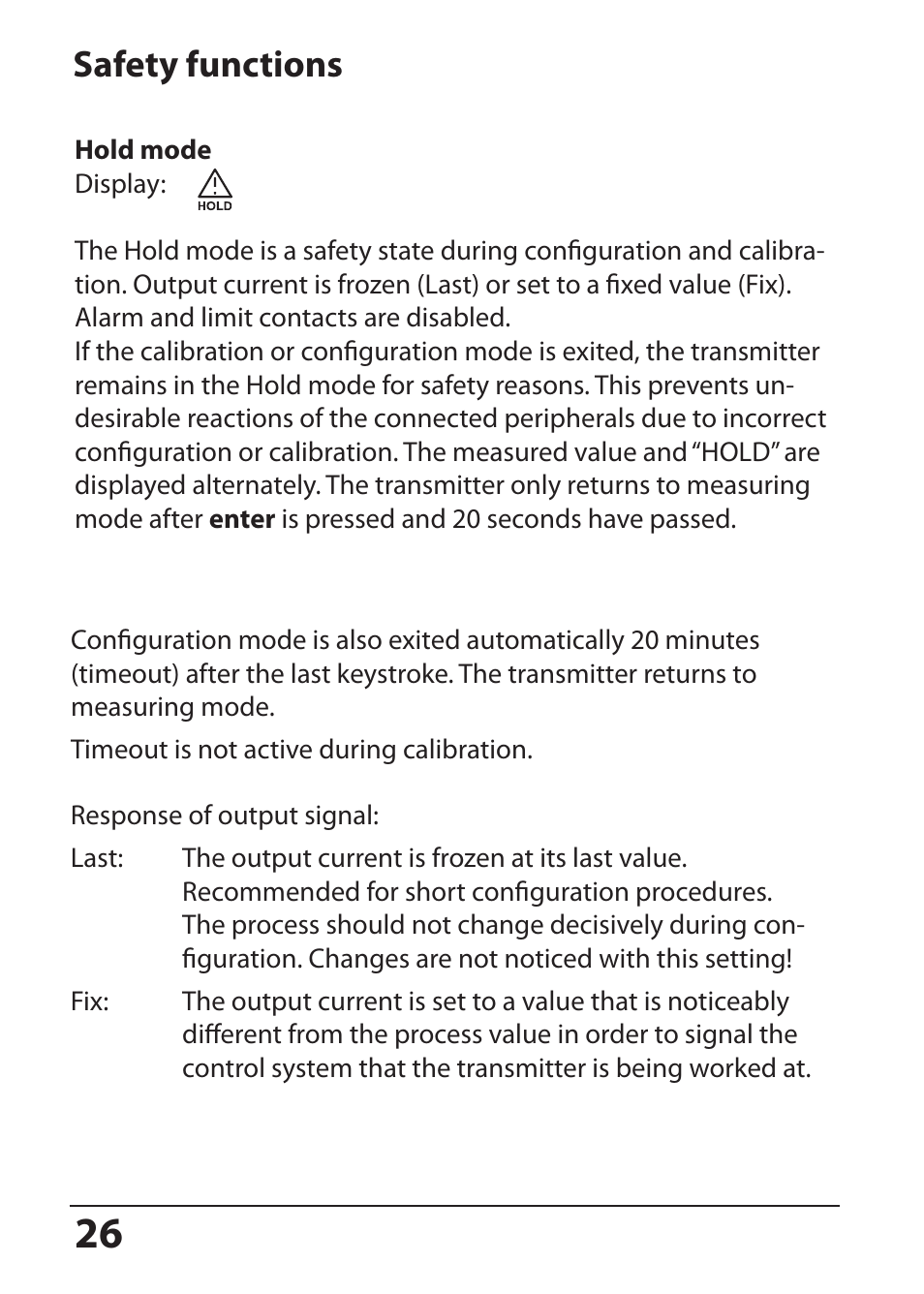 Hold mode, Safety functions | Hach-Lange SI794 C User Manual User Manual | Page 26 / 124