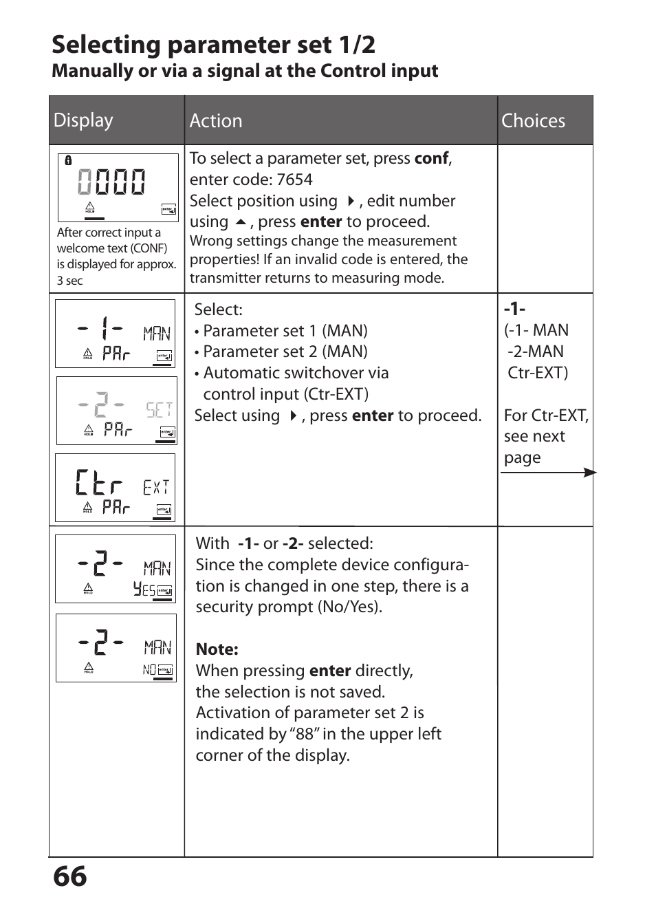 Selecting parameter set 1/2 | Hach-Lange SI794 C User Manual User Manual | Page 66 / 124