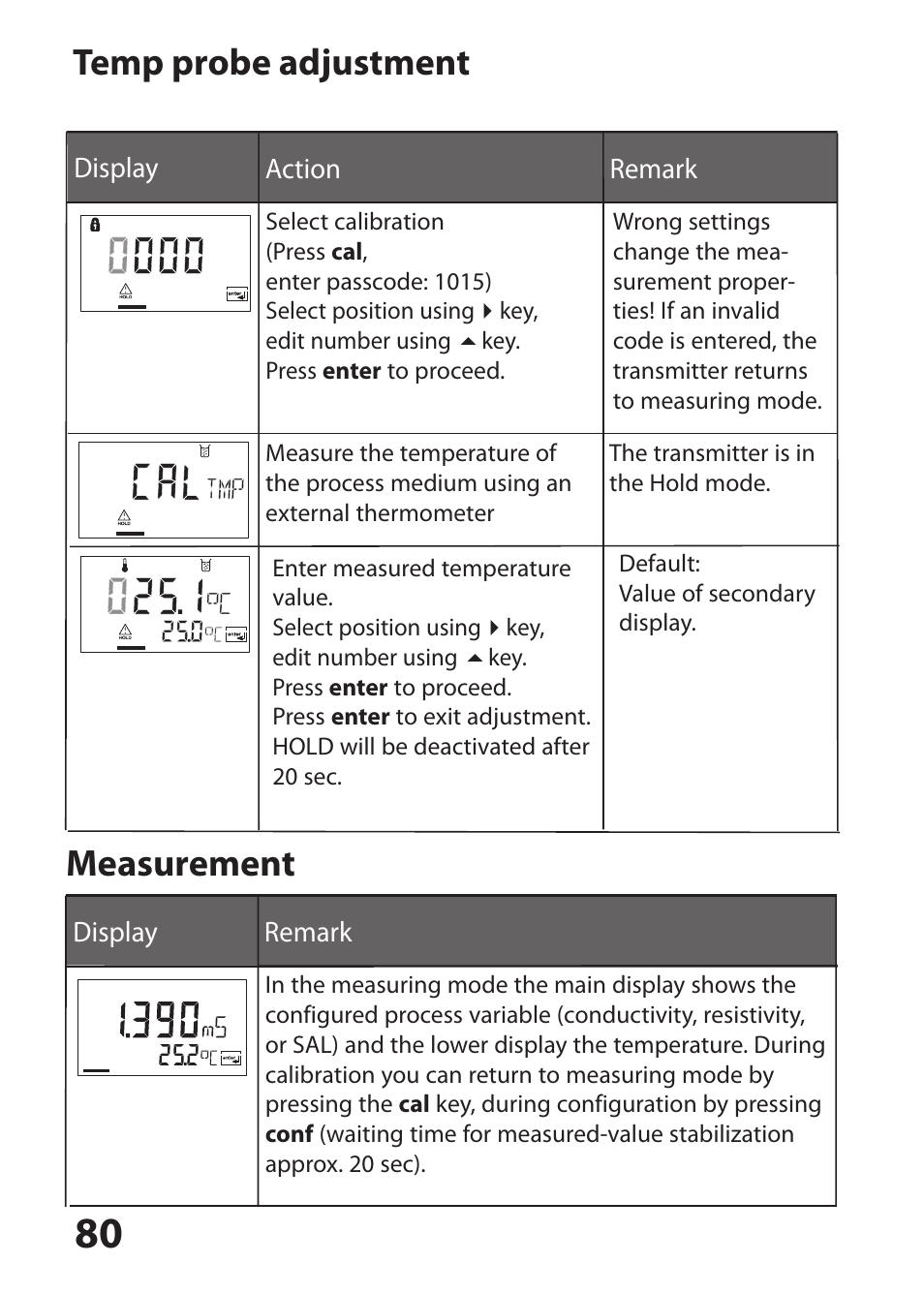 Measurement, Temp probe adjustment | Hach-Lange SI794 C User Manual User Manual | Page 80 / 124