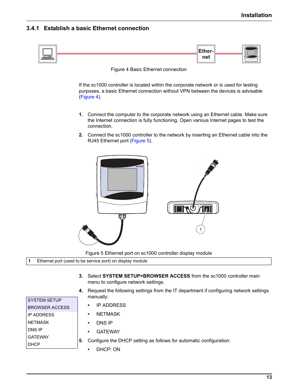 1 establish a basic ethernet connection | Hach-Lange SC 1000 Controller Enhanced Communications User Manual | Page 13 / 50