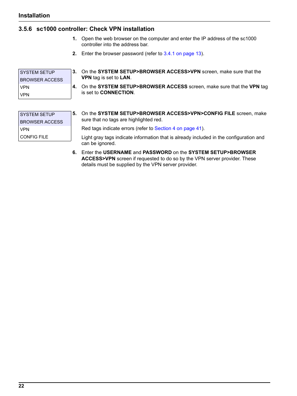 6 sc1000 controller: check vpn installation | Hach-Lange SC 1000 Controller Enhanced Communications User Manual | Page 22 / 50