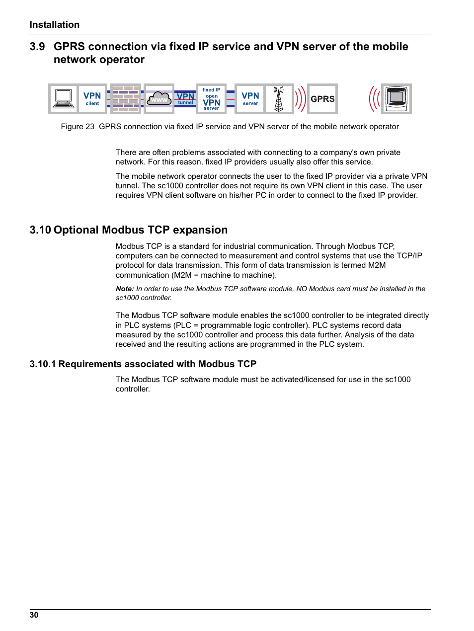 10 optional modbus tcp expansion, 1 requirements associated with modbus tcp | Hach-Lange SC 1000 Controller Enhanced Communications User Manual | Page 30 / 50