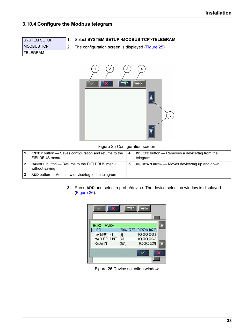 4 configure the modbus telegram, Section 3.10.4 on, Installation 3.10.4 configure the modbus telegram | Hach-Lange SC 1000 Controller Enhanced Communications User Manual | Page 33 / 50