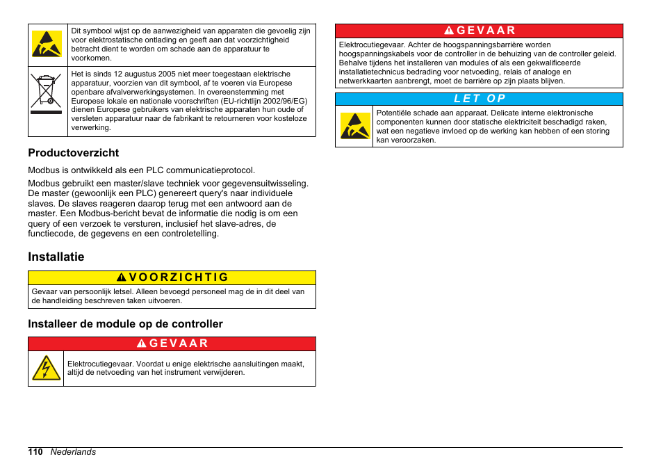 Productoverzicht, Installatie, Installeer de module op de controller | Hach-Lange SC 200 Modbus Module User Manual User Manual | Page 110 / 312