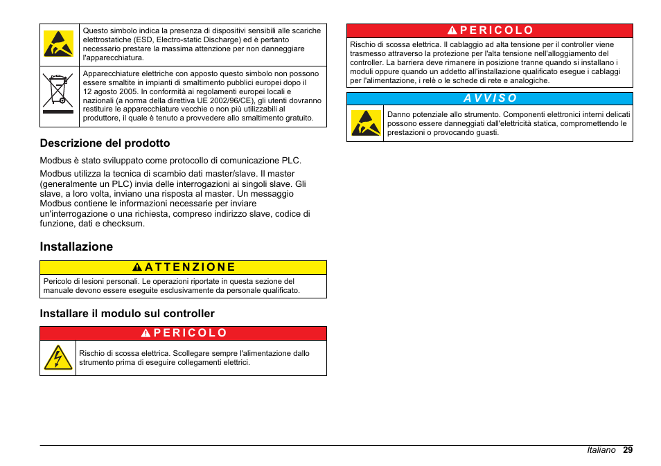 Descrizione del prodotto, Installazione, Installare il modulo sul controller | Hach-Lange SC 200 Modbus Module User Manual User Manual | Page 29 / 312