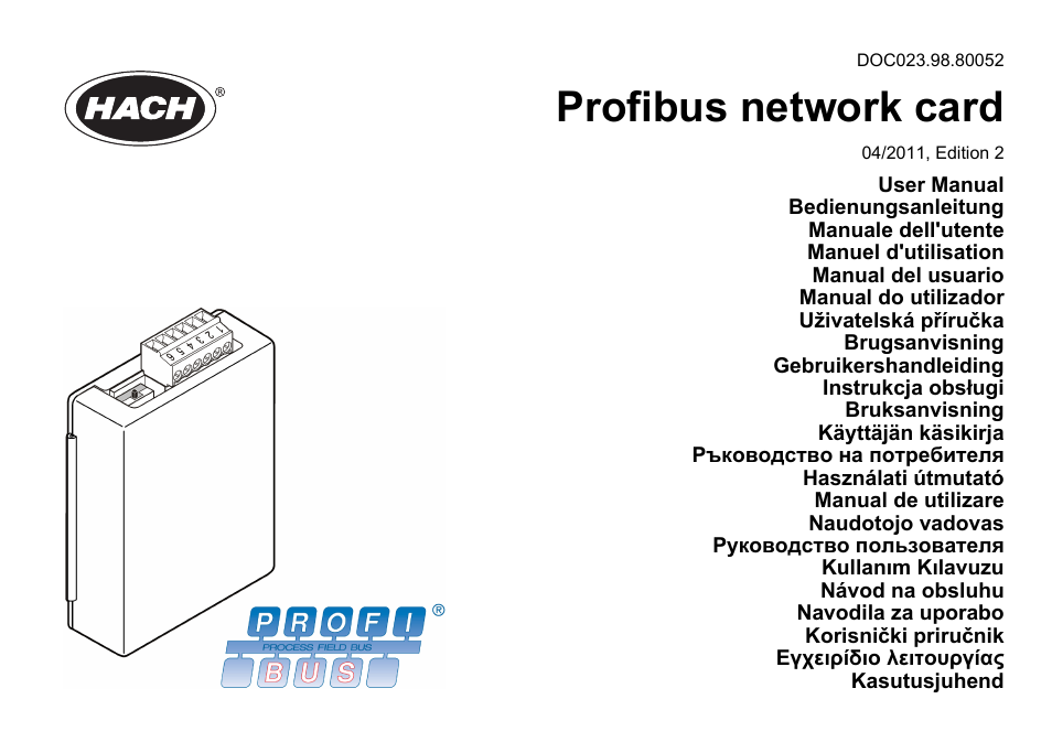 Hach-Lange SC 200 Profibus network card User Manual User Manual | 316 pages