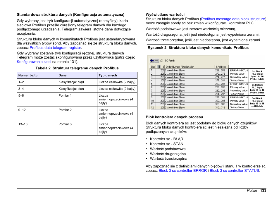 Wyświetlane wartości, Blok kontrolera danych procesu | Hach-Lange SC 200 Profibus network card User Manual User Manual | Page 133 / 316