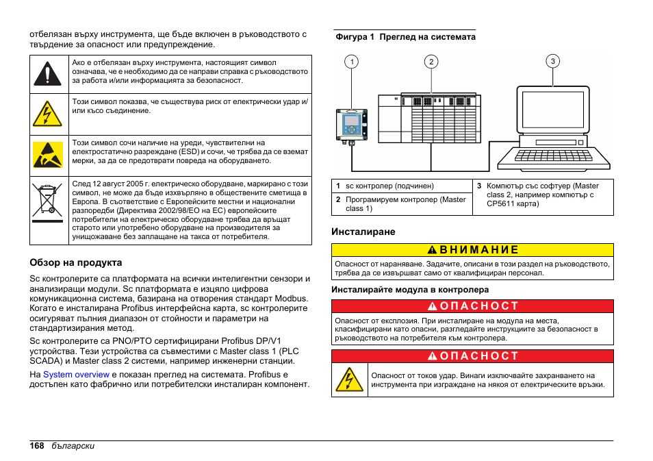 Обзор на продукта, Инсталиране, Инсталирайте модула в контролера | Hach-Lange SC 200 Profibus network card User Manual User Manual | Page 168 / 316