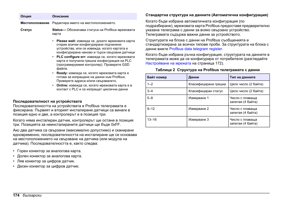 Последователност на устройствата | Hach-Lange SC 200 Profibus network card User Manual User Manual | Page 174 / 316