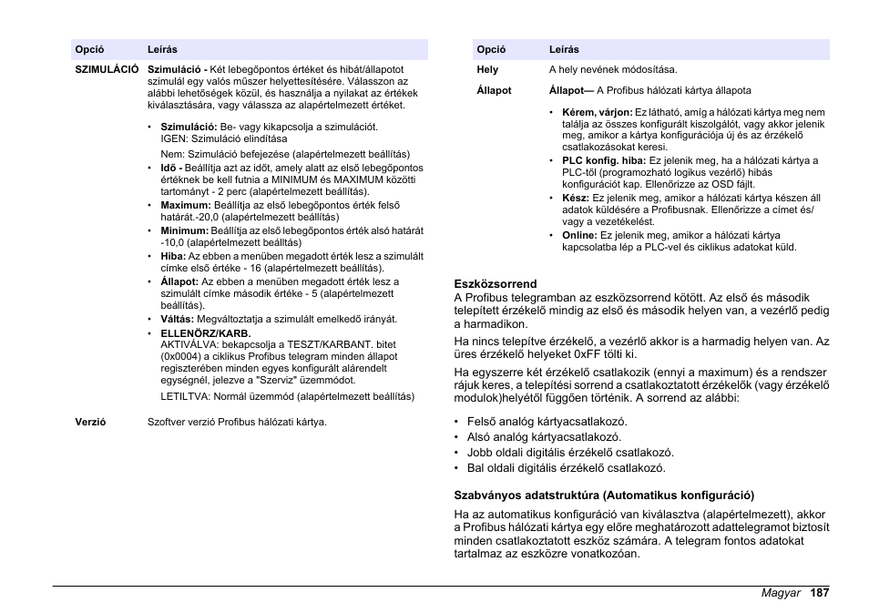 Eszközsorrend | Hach-Lange SC 200 Profibus network card User Manual User Manual | Page 187 / 316