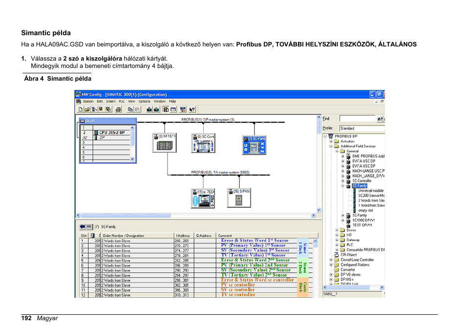 Simantic példa | Hach-Lange SC 200 Profibus network card User Manual User Manual | Page 192 / 316
