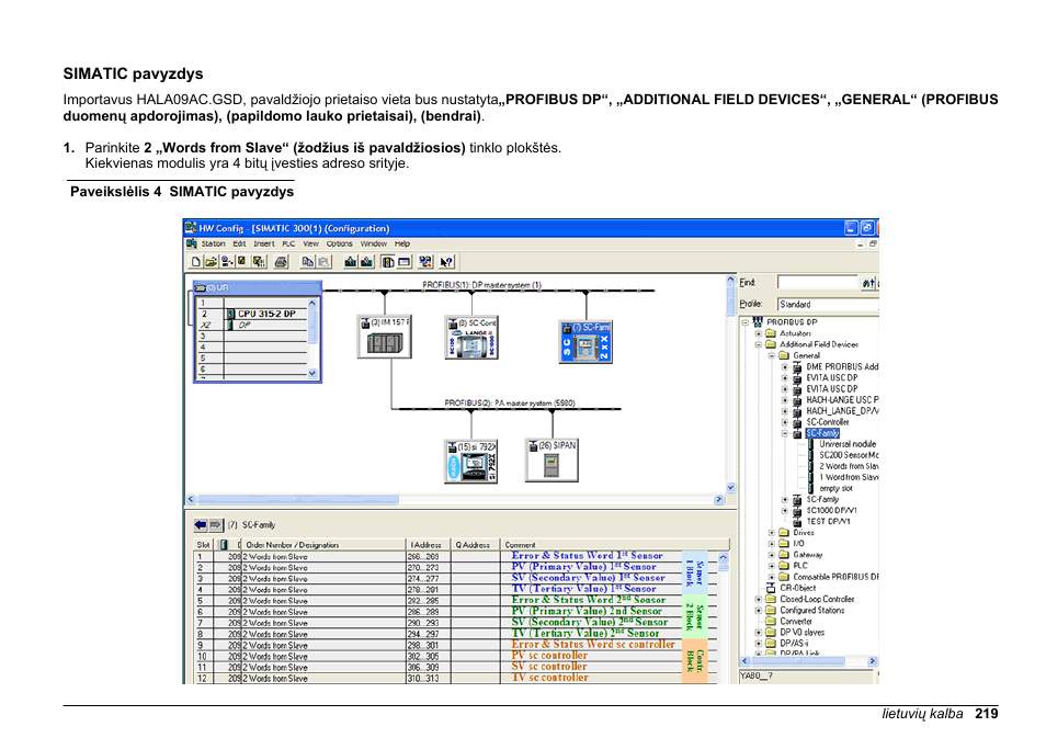 Simatic pavyzdys | Hach-Lange SC 200 Profibus network card User Manual User Manual | Page 219 / 316