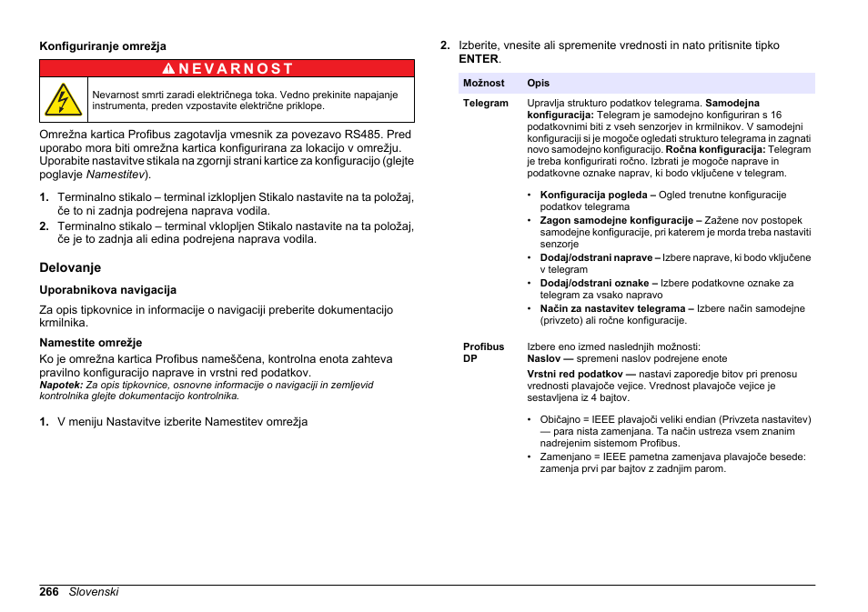 Konfiguriranje omrežja, Delovanje, Uporabnikova navigacija | Namestite omrežje | Hach-Lange SC 200 Profibus network card User Manual User Manual | Page 266 / 316