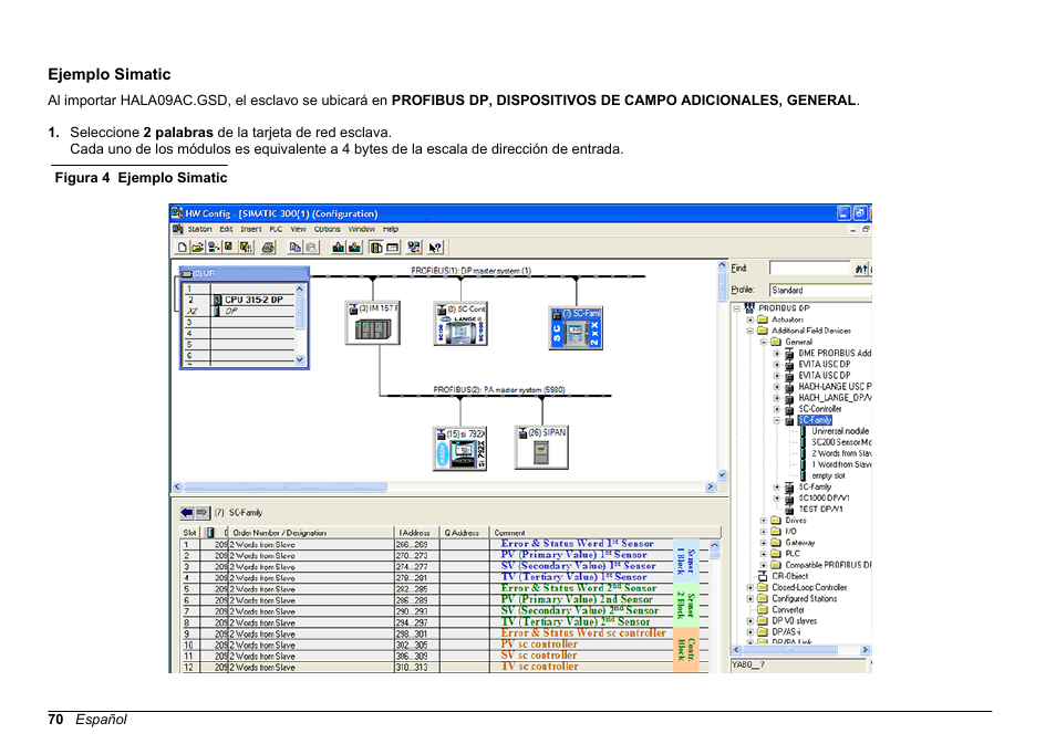 Ejemplo simatic | Hach-Lange SC 200 Profibus network card User Manual User Manual | Page 70 / 316