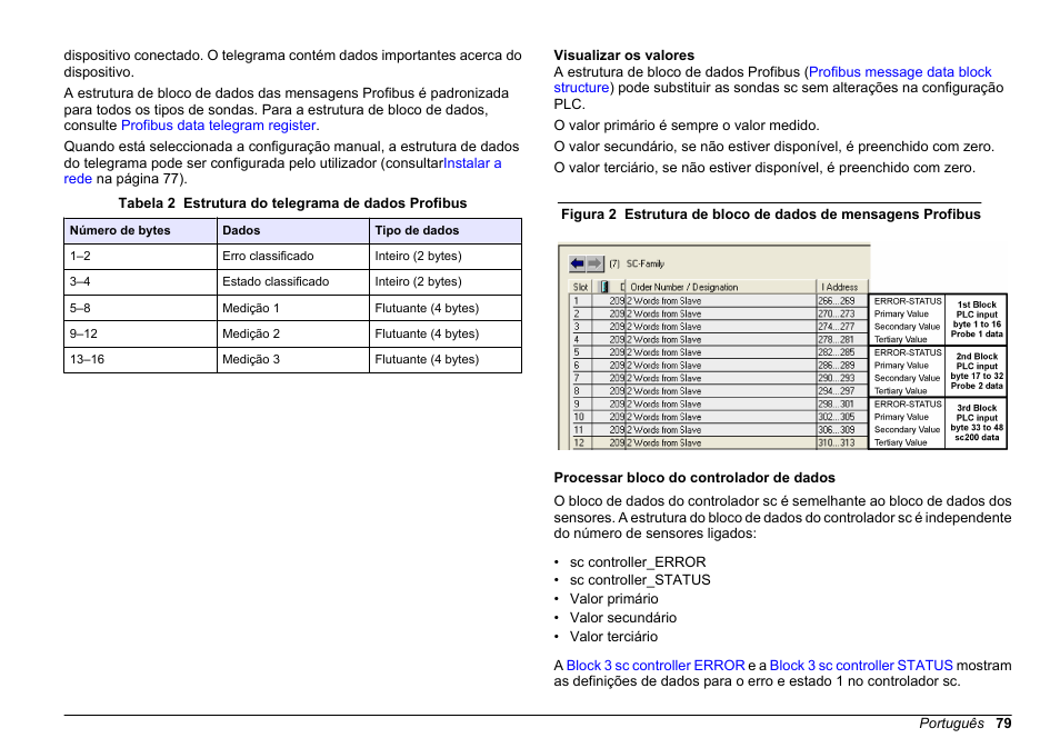 Visualizar os valores, Processar bloco do controlador de dados | Hach-Lange SC 200 Profibus network card User Manual User Manual | Page 79 / 316