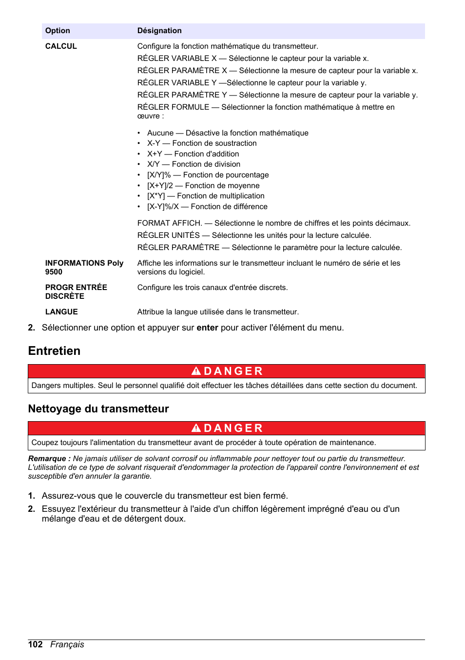 Entretien, Nettoyage du transmetteur | Hach-Lange POLYMETRON 9500 Basic User Manual User Manual | Page 102 / 284