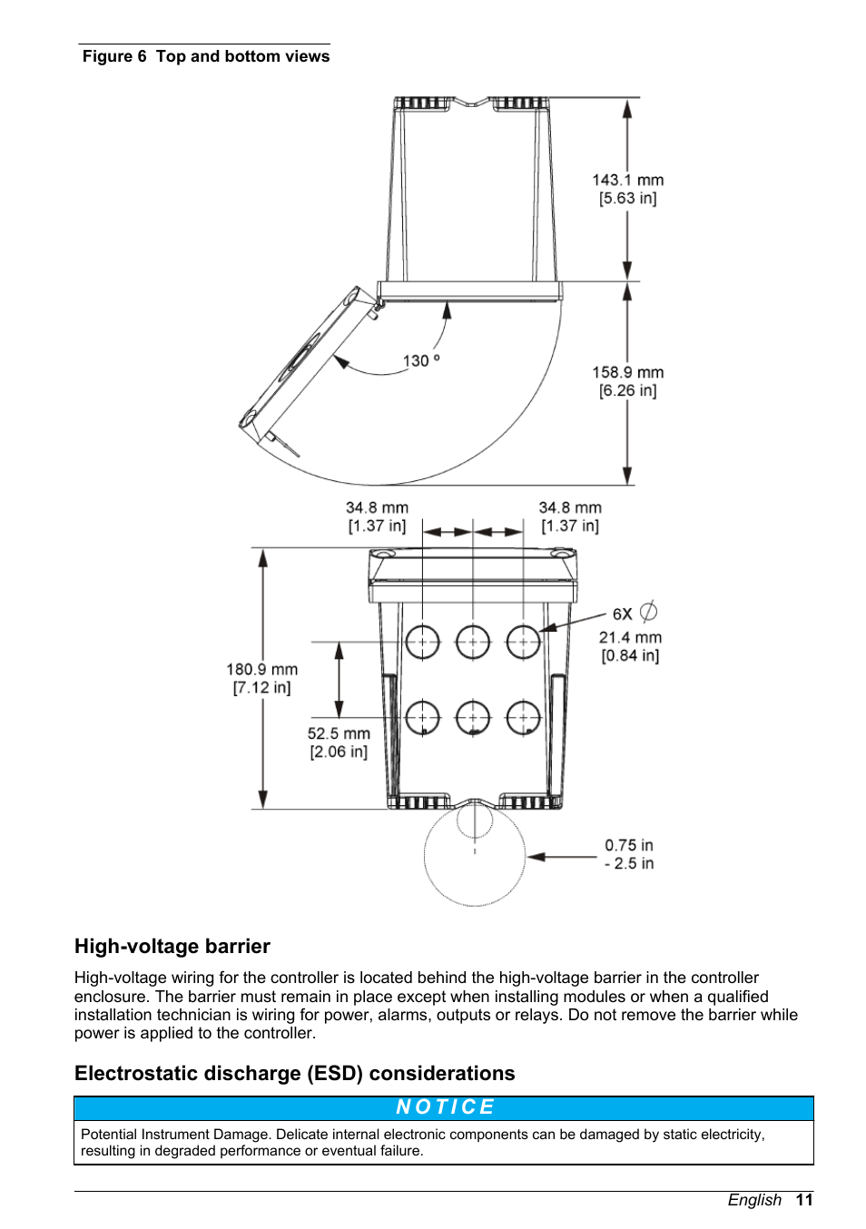 High-voltage barrier, Electrostatic discharge (esd) considerations, 10 and | Figure 6 | Hach-Lange POLYMETRON 9500 Basic User Manual User Manual | Page 11 / 284