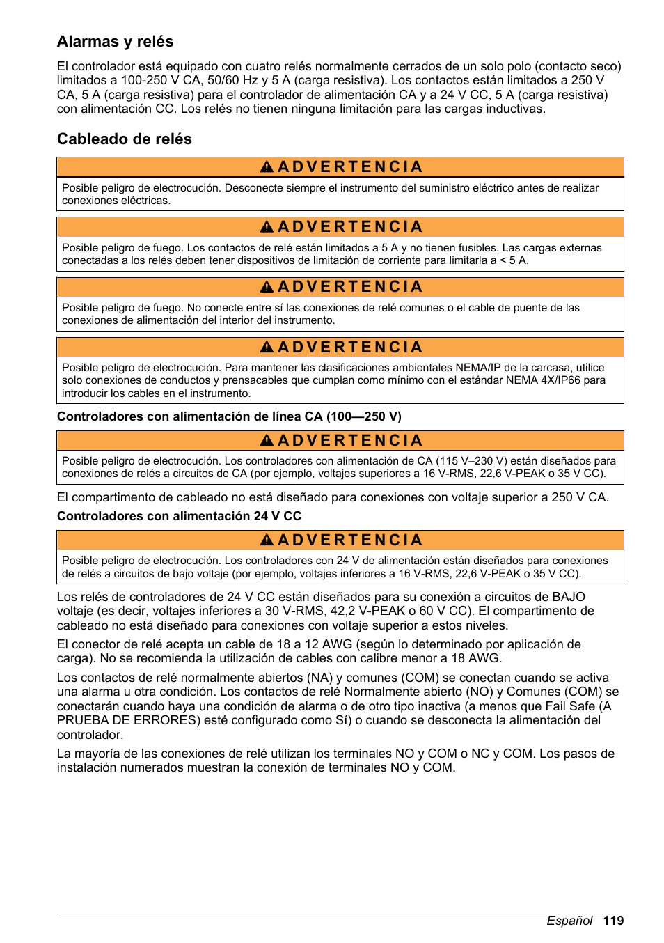 Alarmas y relés, Cableado de relés | Hach-Lange POLYMETRON 9500 Basic User Manual User Manual | Page 119 / 284
