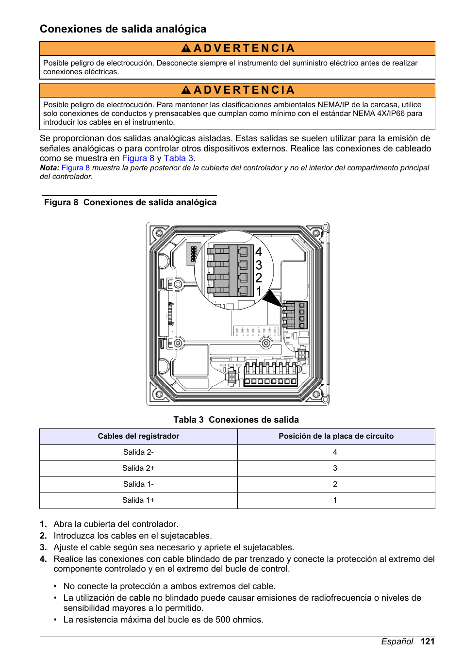 Conexiones de salida analógica | Hach-Lange POLYMETRON 9500 Basic User Manual User Manual | Page 121 / 284