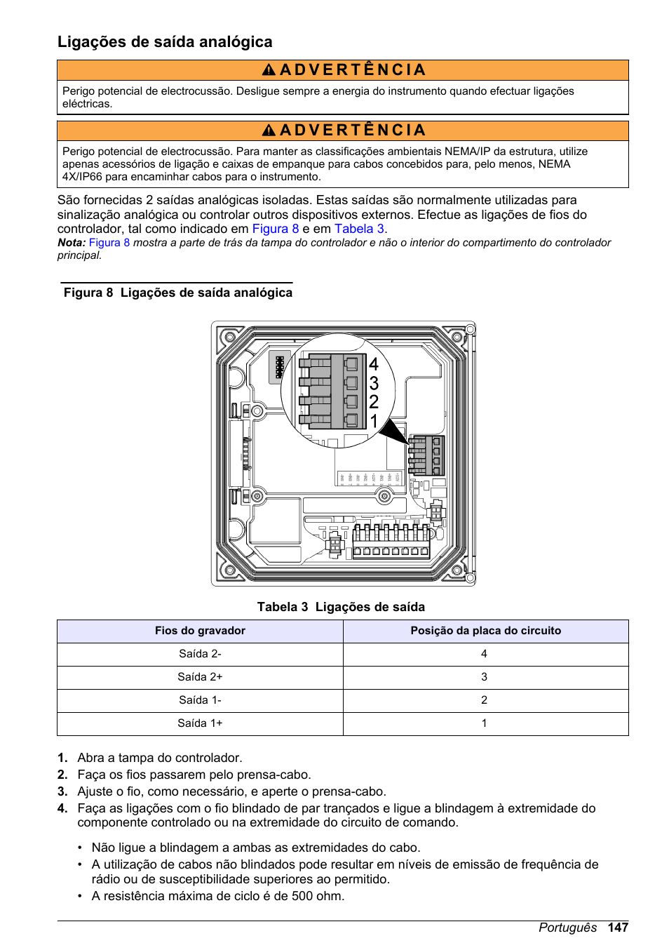 Ligações de saída analógica | Hach-Lange POLYMETRON 9500 Basic User Manual User Manual | Page 147 / 284