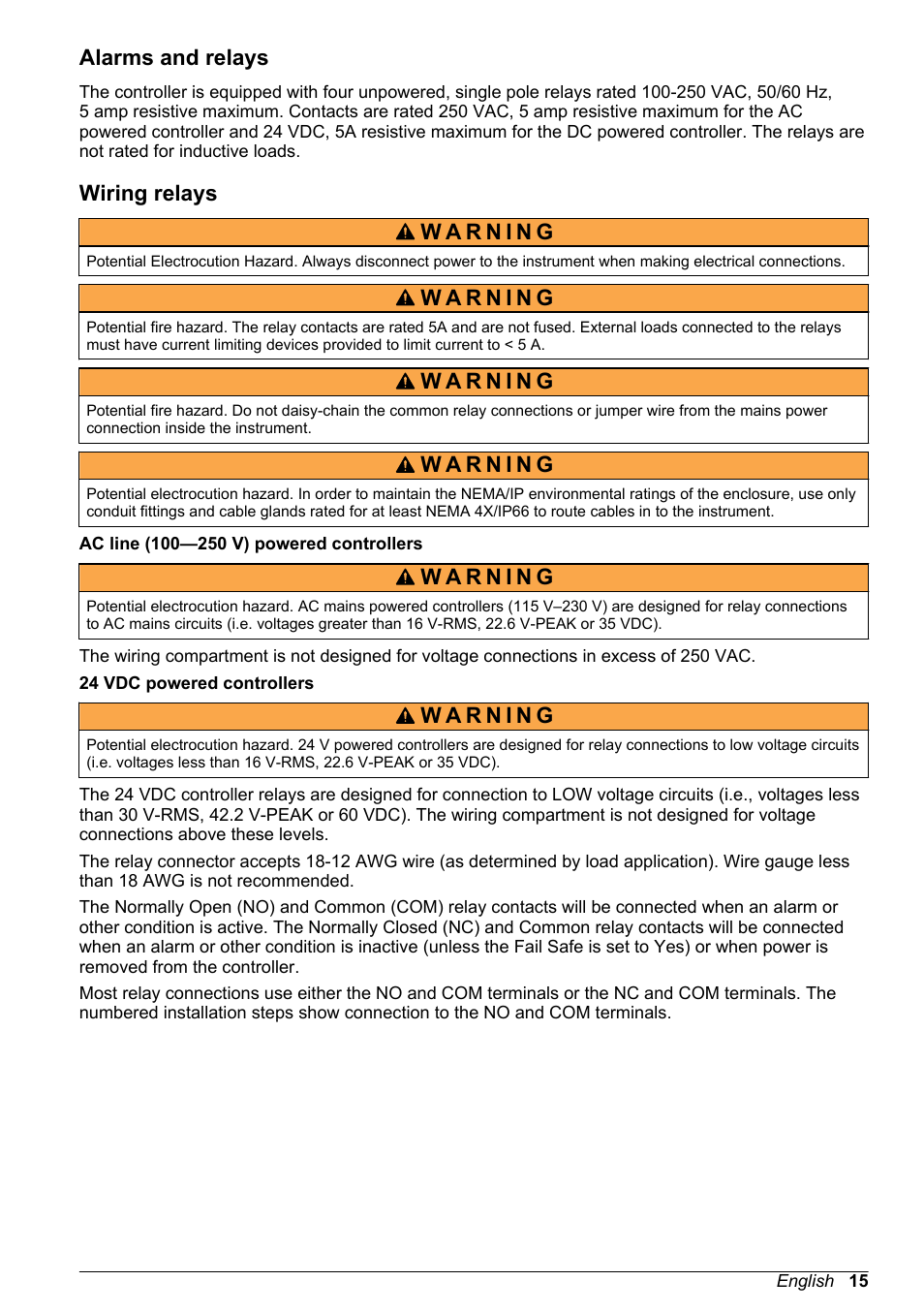 Alarms and relays, Wiring relays | Hach-Lange POLYMETRON 9500 Basic User Manual User Manual | Page 15 / 284