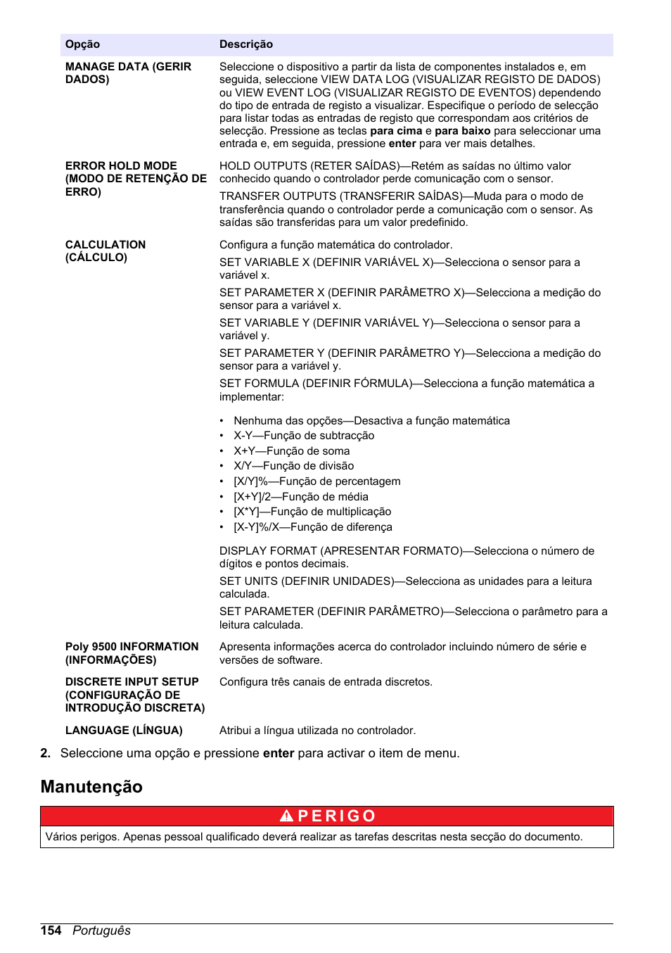 Manutenção | Hach-Lange POLYMETRON 9500 Basic User Manual User Manual | Page 154 / 284