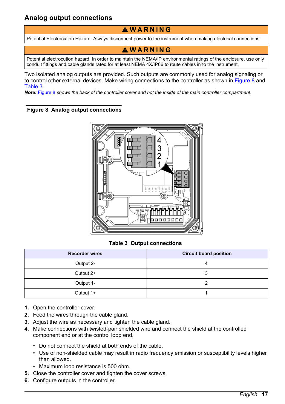 Analog output connections | Hach-Lange POLYMETRON 9500 Basic User Manual User Manual | Page 17 / 284