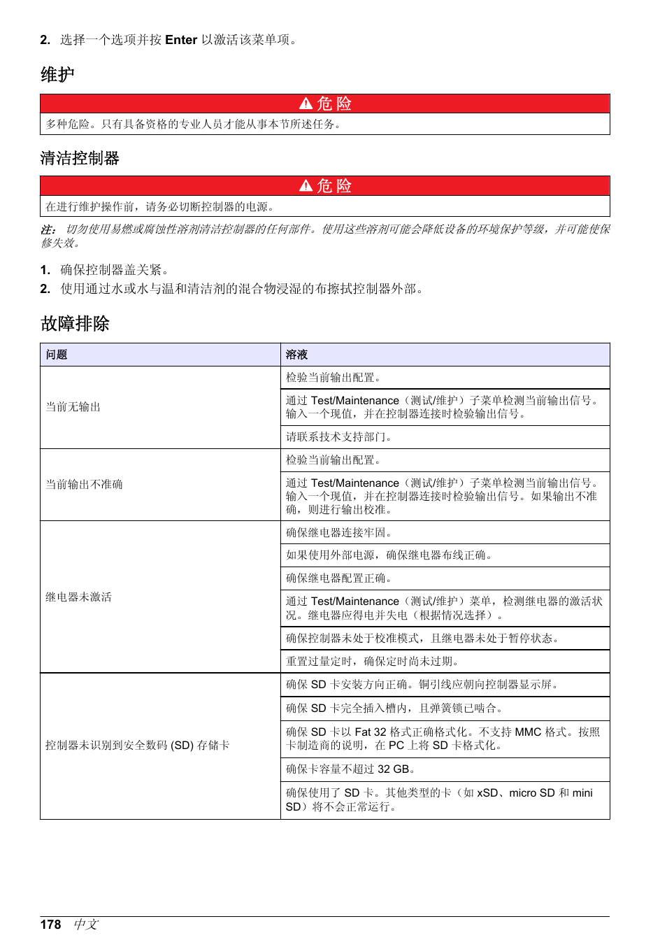 清洁控制器, 故障排除, 清洁控制器 危 险 | Hach-Lange POLYMETRON 9500 Basic User Manual User Manual | Page 178 / 284