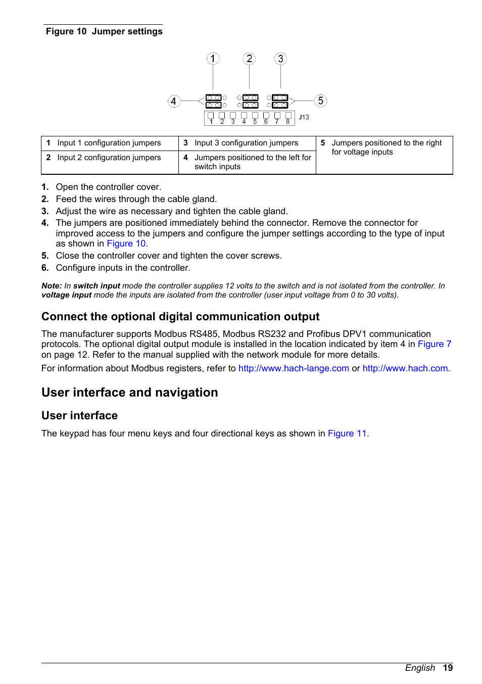 Connect the optional digital communication output, User interface and navigation, User interface | Figure 10 | Hach-Lange POLYMETRON 9500 Basic User Manual User Manual | Page 19 / 284