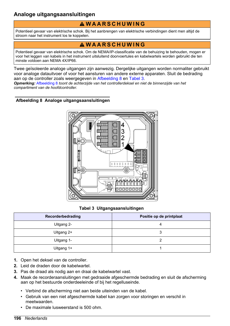 Analoge uitgangsaansluitingen | Hach-Lange POLYMETRON 9500 Basic User Manual User Manual | Page 196 / 284