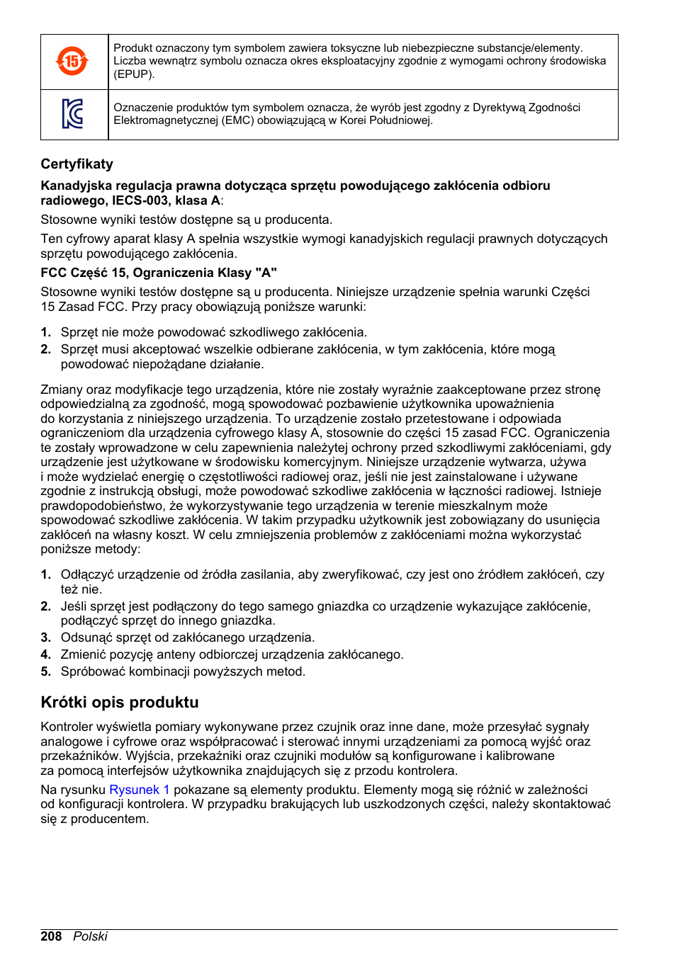 Certyfikaty, Krótki opis produktu | Hach-Lange POLYMETRON 9500 Basic User Manual User Manual | Page 208 / 284