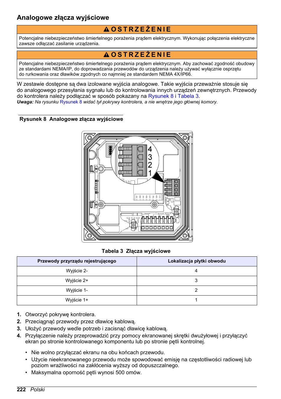 Analogowe złącza wyjściowe | Hach-Lange POLYMETRON 9500 Basic User Manual User Manual | Page 222 / 284