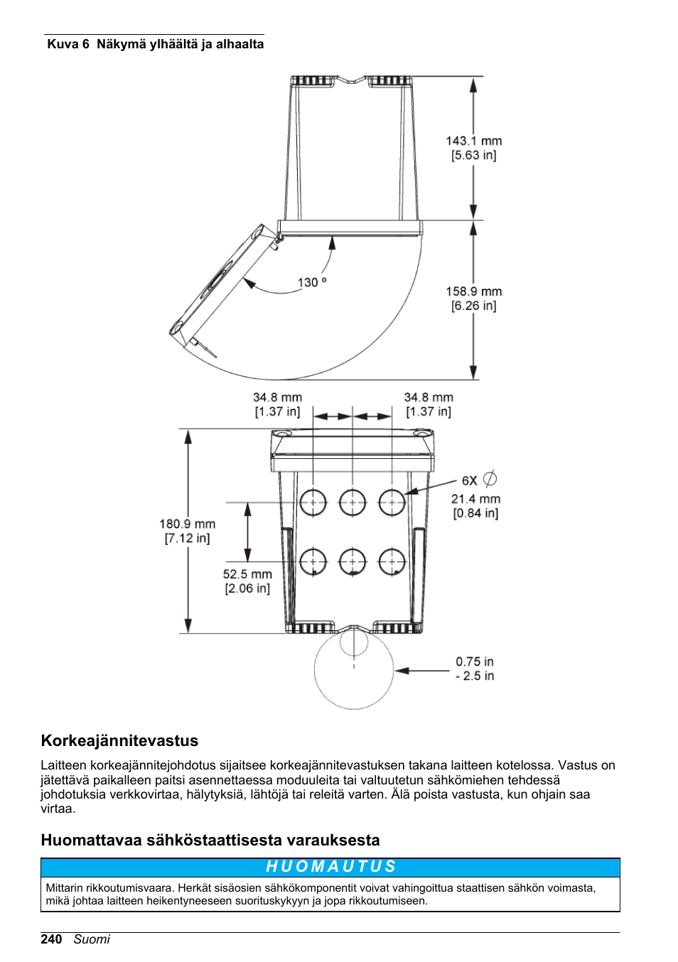 Korkeajännitevastus, Huomattavaa sähköstaattisesta varauksesta, 239 ja | Kuva 6, Sivulla | Hach-Lange POLYMETRON 9500 Basic User Manual User Manual | Page 240 / 284