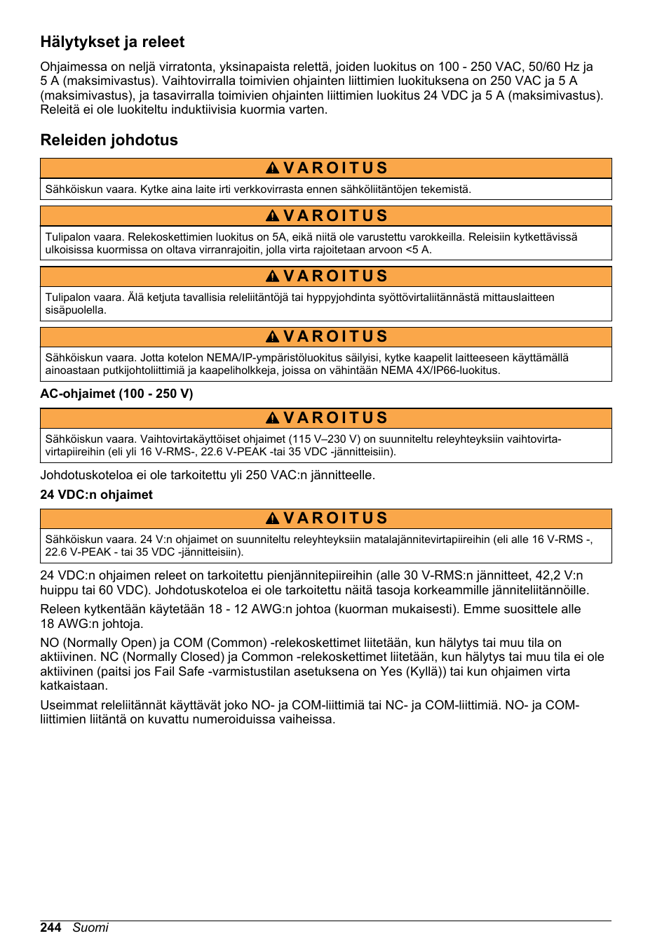 Hälytykset ja releet, Releiden johdotus | Hach-Lange POLYMETRON 9500 Basic User Manual User Manual | Page 244 / 284