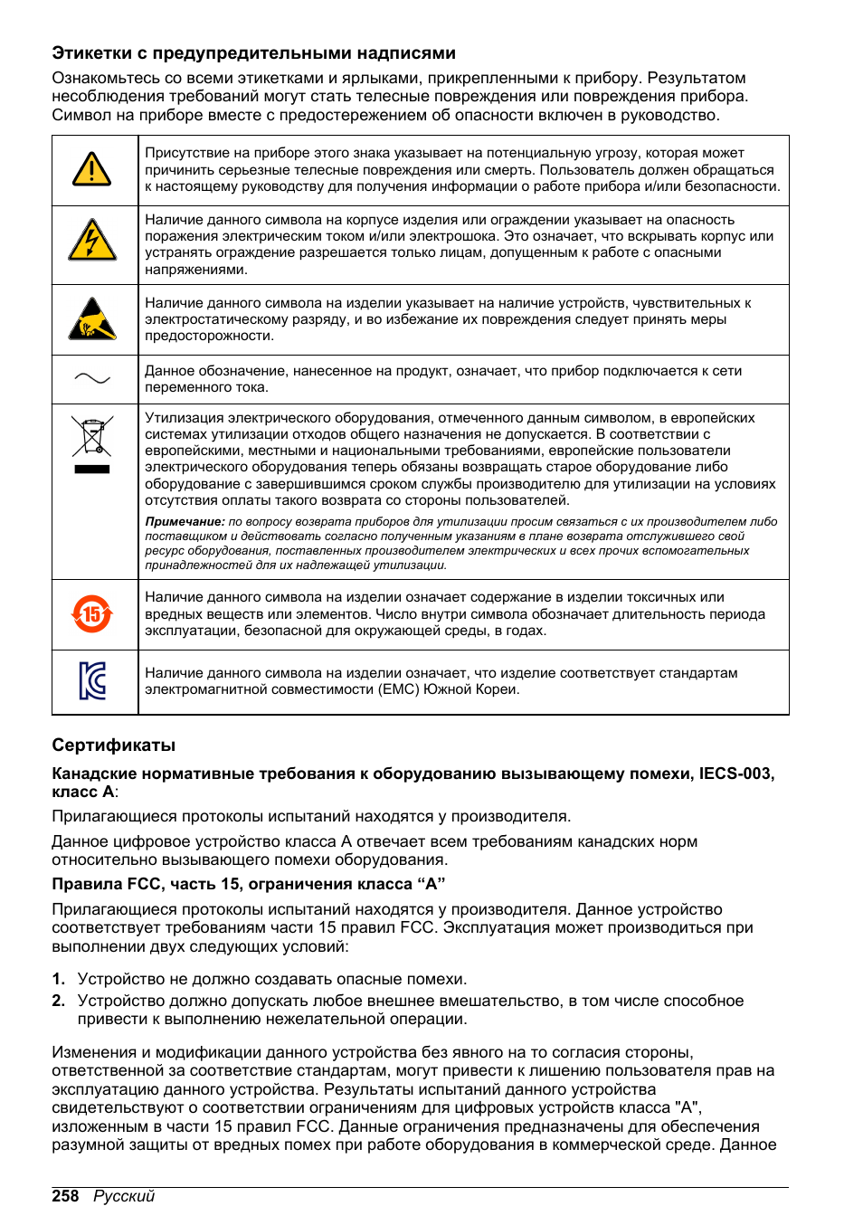 Этикетки с предупредительными надписями, Сертификаты | Hach-Lange POLYMETRON 9500 Basic User Manual User Manual | Page 258 / 284