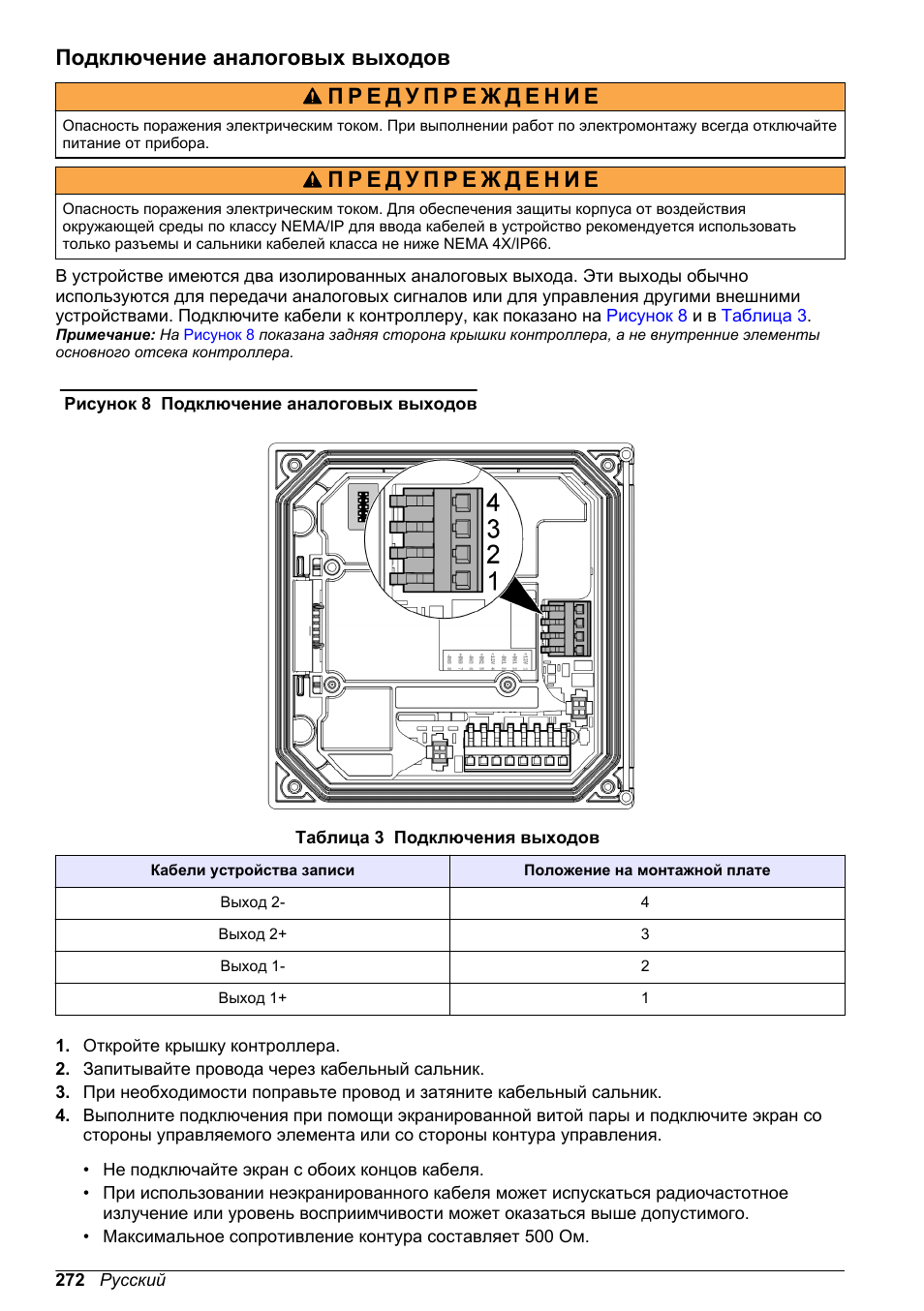 Подключение аналоговых выходов | Hach-Lange POLYMETRON 9500 Basic User Manual User Manual | Page 272 / 284