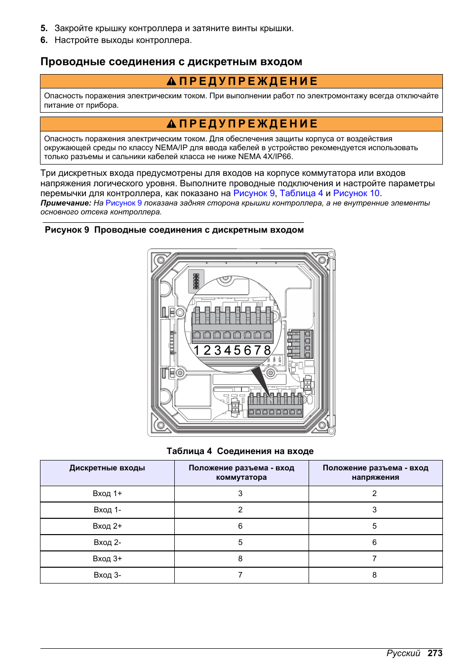 Проводные соединения с дискретным входом | Hach-Lange POLYMETRON 9500 Basic User Manual User Manual | Page 273 / 284