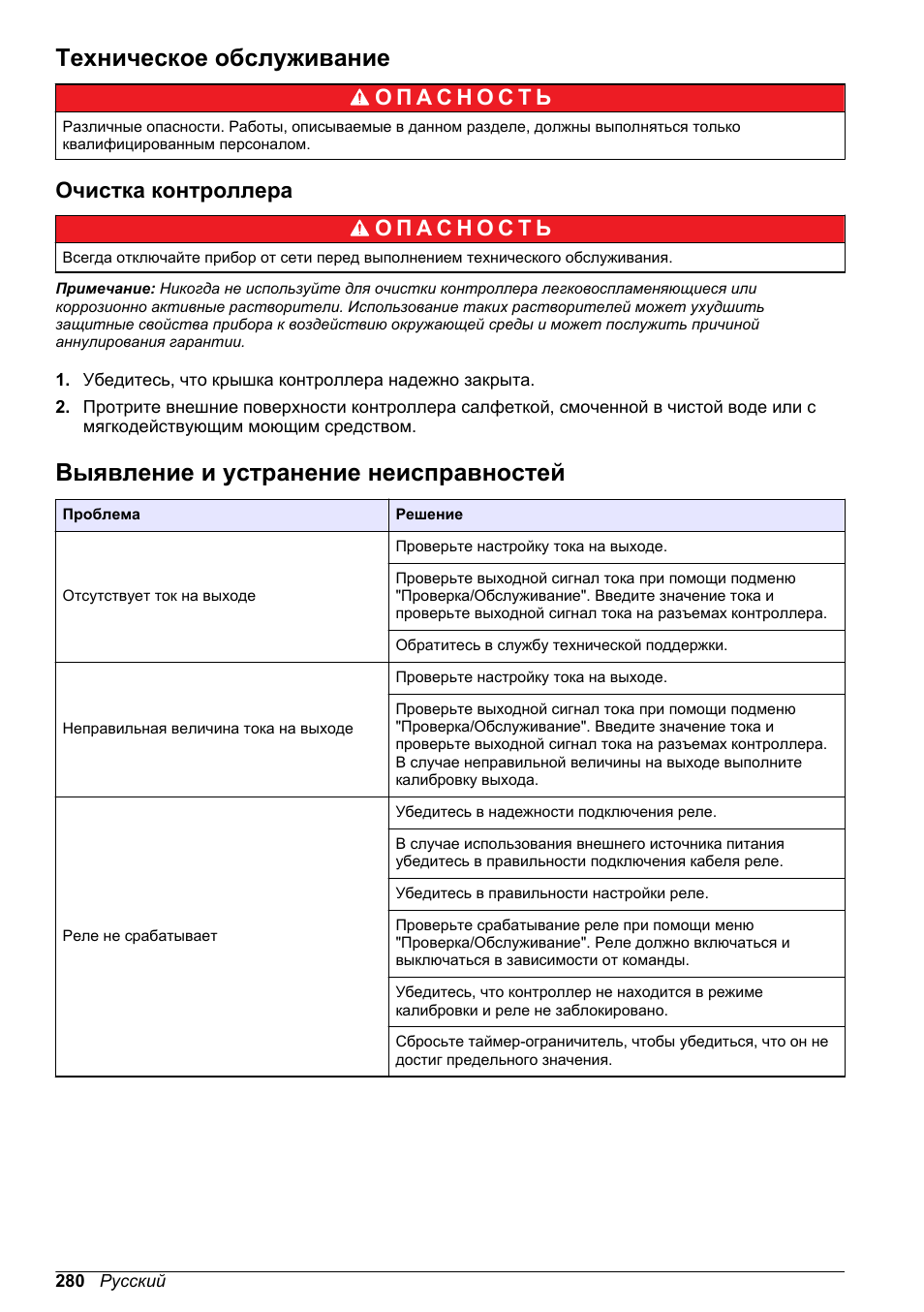 Техническое обслуживание, Очистка контроллера, Выявление и устранение неисправностей | Hach-Lange POLYMETRON 9500 Basic User Manual User Manual | Page 280 / 284