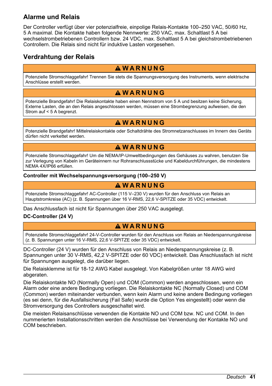 Alarme und relais, Verdrahtung der relais | Hach-Lange POLYMETRON 9500 Basic User Manual User Manual | Page 41 / 284