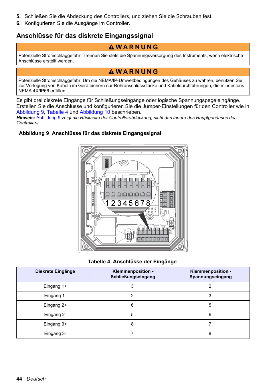 Anschlüsse für das diskrete eingangssignal | Hach-Lange POLYMETRON 9500 Basic User Manual User Manual | Page 44 / 284