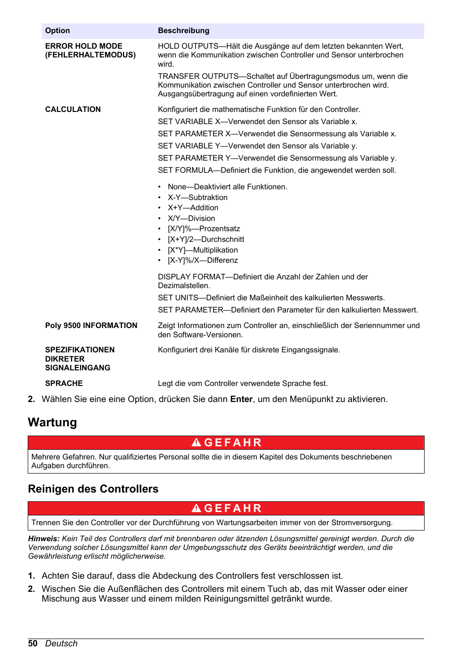 Wartung, Reinigen des controllers | Hach-Lange POLYMETRON 9500 Basic User Manual User Manual | Page 50 / 284