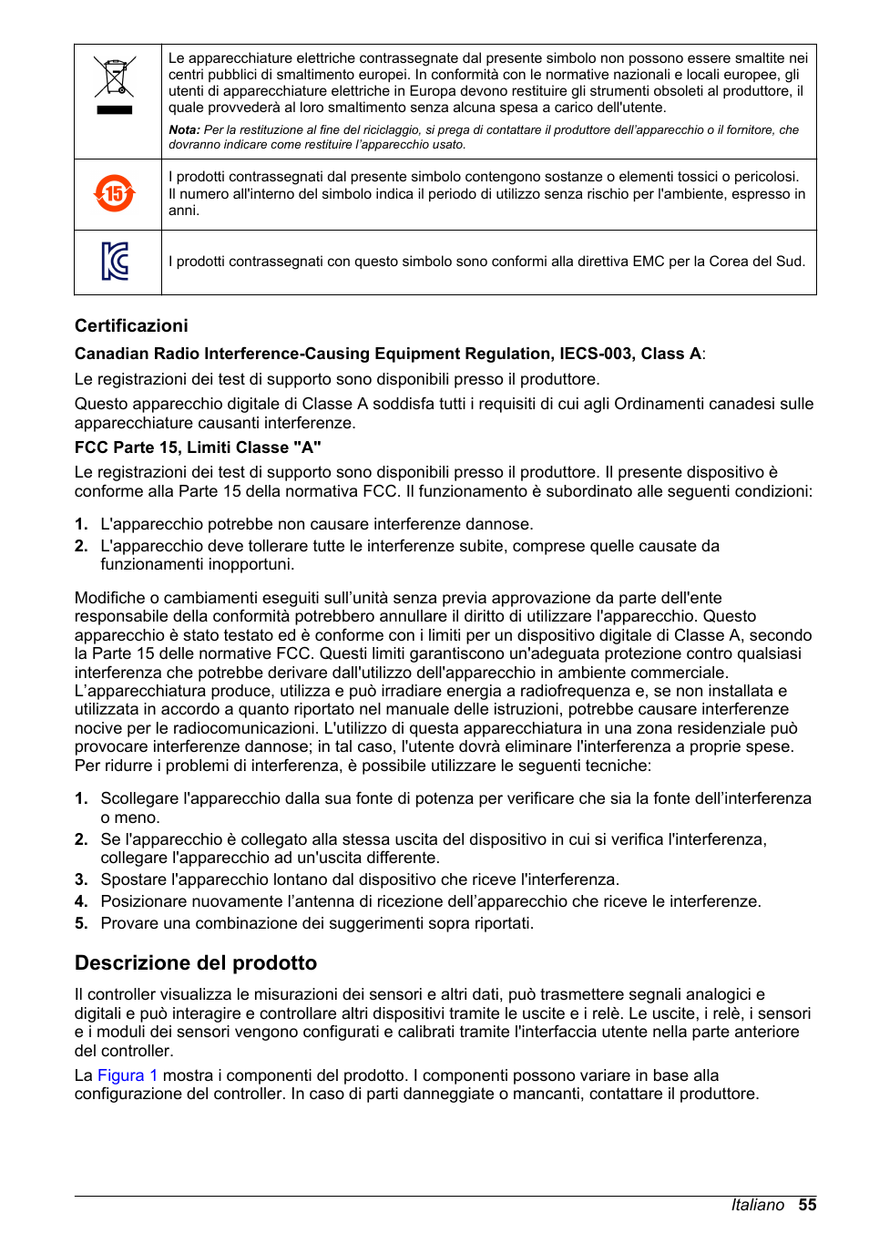 Certificazioni, Descrizione del prodotto | Hach-Lange POLYMETRON 9500 Basic User Manual User Manual | Page 55 / 284