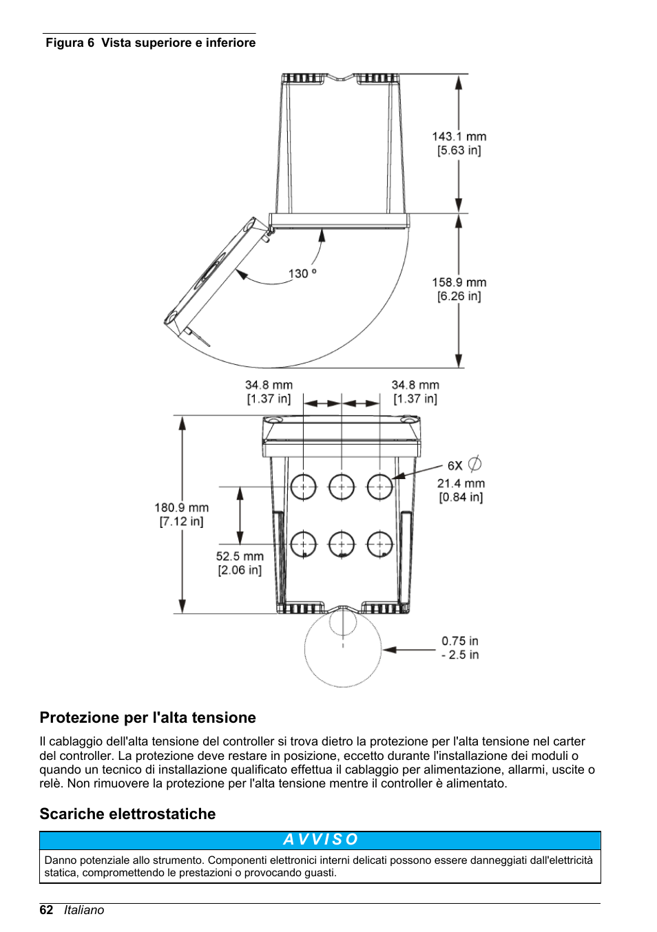 Protezione per l'alta tensione, Scariche elettrostatiche, 61 e | Figura 6 | Hach-Lange POLYMETRON 9500 Basic User Manual User Manual | Page 62 / 284