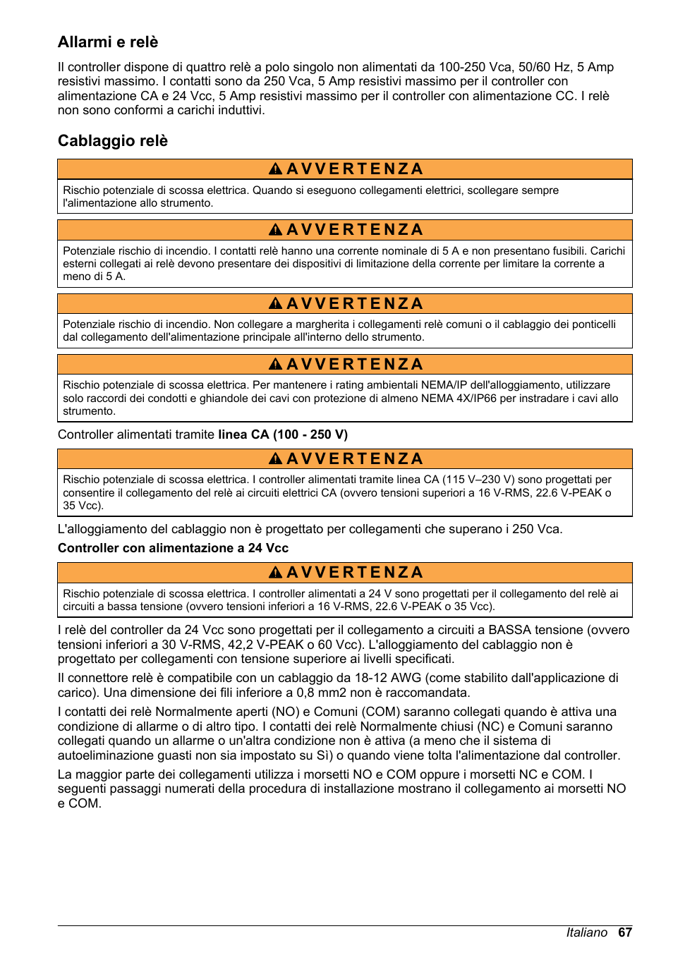 Allarmi e relè, Cablaggio relè | Hach-Lange POLYMETRON 9500 Basic User Manual User Manual | Page 67 / 284